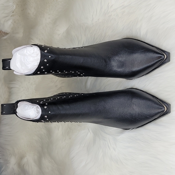 Kenneth Cole New York West Side Bootie Silver Studs RB Black Leather Boots - Picture 7 of 16